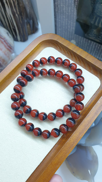 Carnelian Two Tone Beads Bracelets 16cm Natural Semiprecious Stone Beads