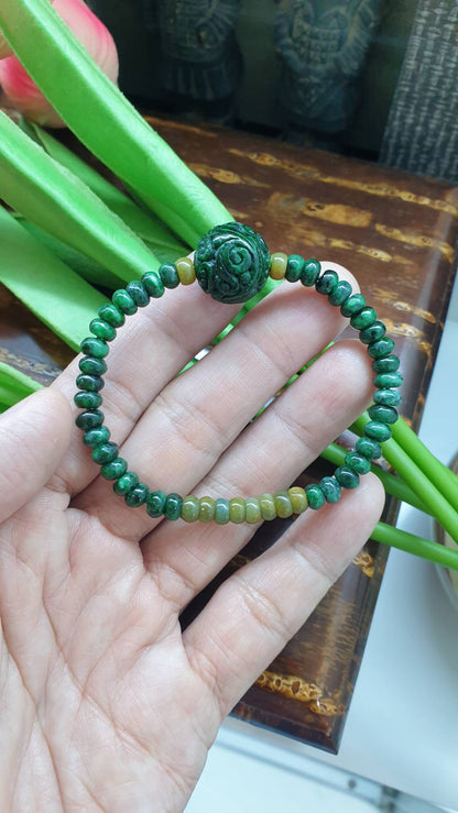 Jade Ru Yi and Abacus Bead 17cm Bracelet - Type A Natural Jadeite