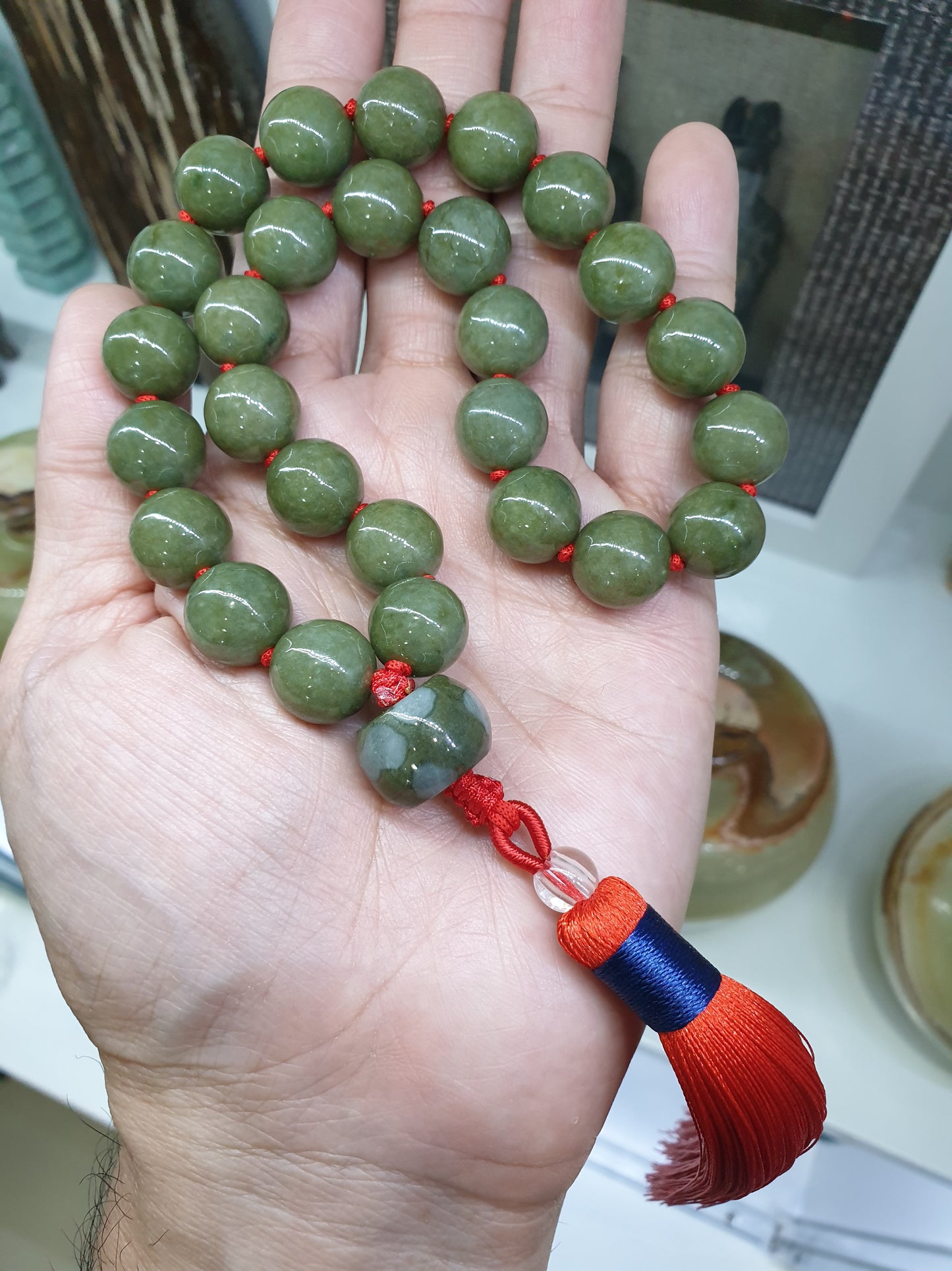 Jade Japa Mala | Deep Honey Green Beads - Type A Jadeite | Handcrafted Lucky  Charms Ideal for Gifting 🎁