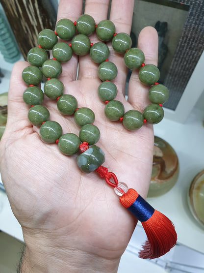 Jade Japa Mala | Deep Honey Green Beads - Type A Jadeite | Handcrafted Lucky  Charms Ideal for Gifting 🎁