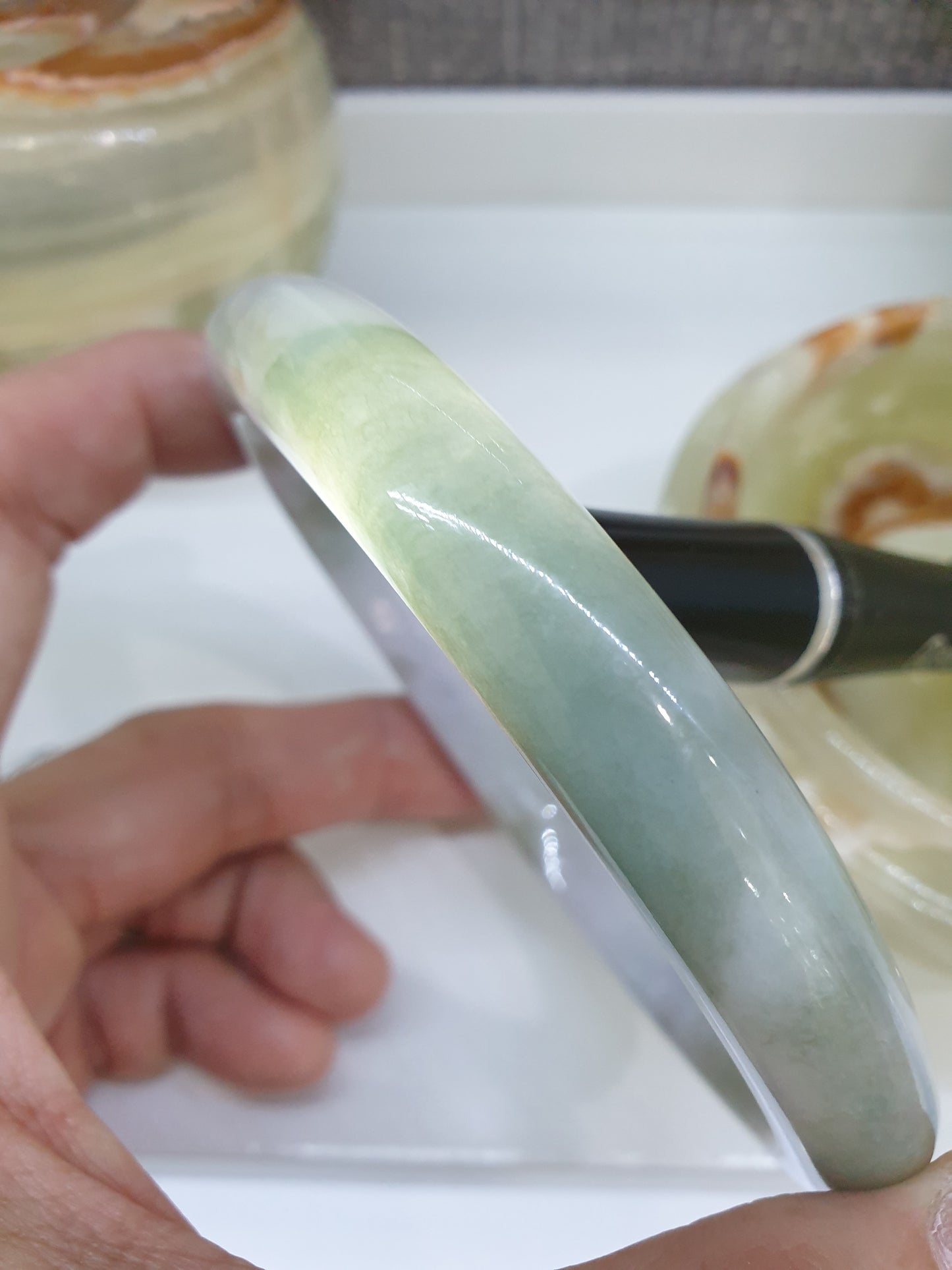Plus Size Marbled Green Jade Bangle S80.5 Myanmar Natural Jadeite Type A