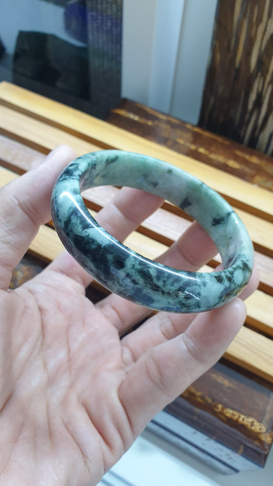 Jade Vintage Bangle S59 Black Moss Green Authentic Type A Jadeite