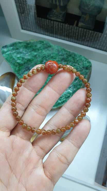 Red Jade Budai Prosperity Bracelet 16cm Natural Type A Jadeite Beads