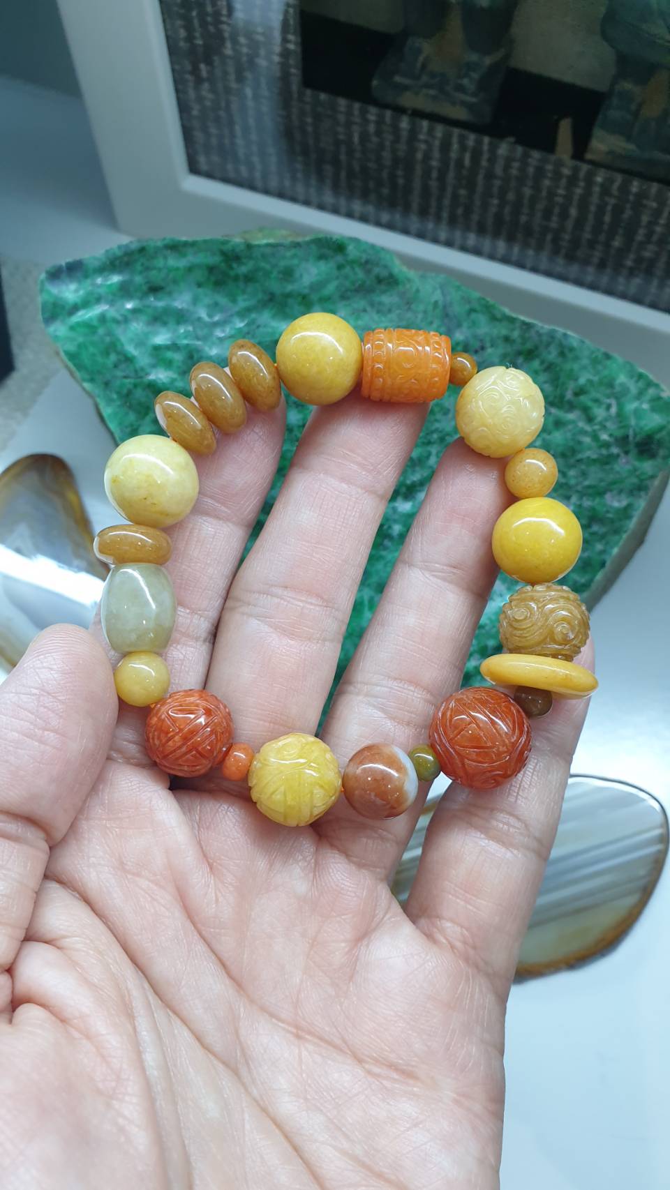 Natural Honey Jade 17cm Bracelet - Type A Myanmar Jadeite Mixed Beads