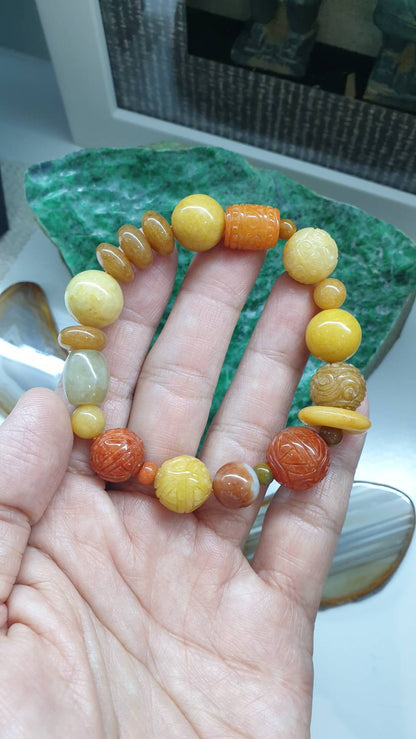 Natural Honey Jade 17cm Bracelet - Type A Myanmar Jadeite Mixed Beads
