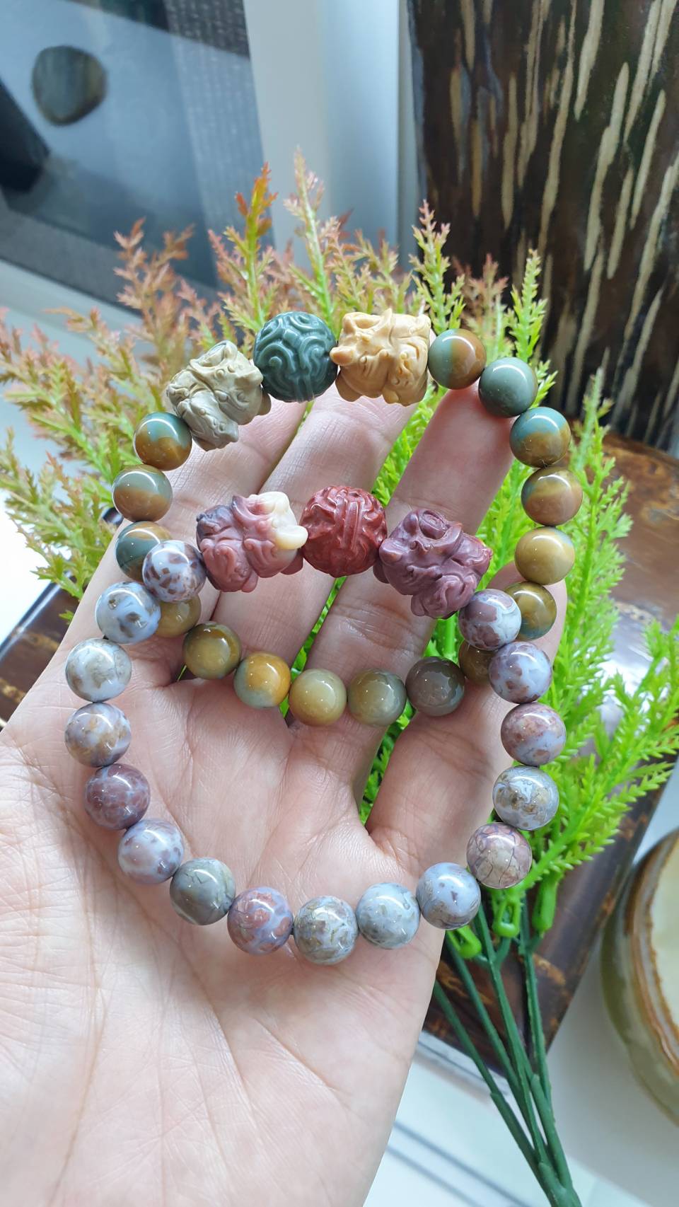 Alxa Jasper Singha Bracelets 17 cm - Natural Gemstones in Earth Tone Colors