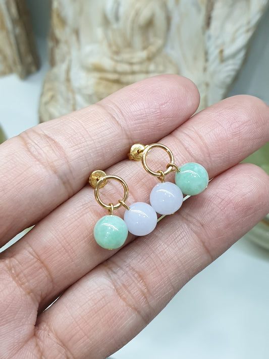 Jade Bead Earrings - Fei Cui Type A Jadeite and Solid 14K Gold