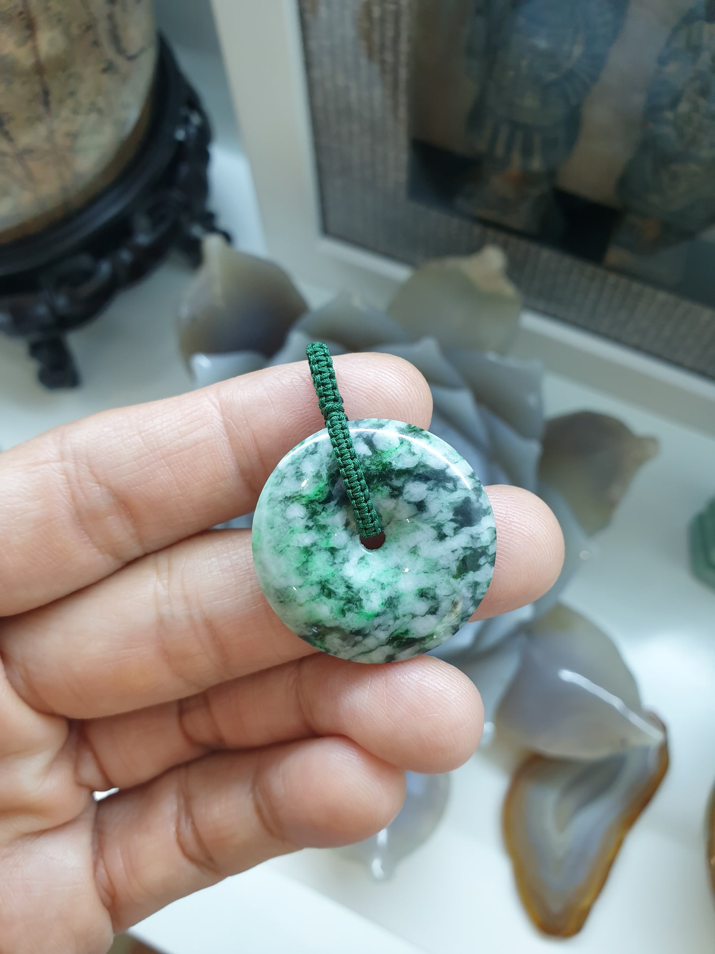 Jade Ping An Kou Pendant (3 cm) (Random Pick) | Fei Cui - Type A Jadeite | Handwoven Thread Bail