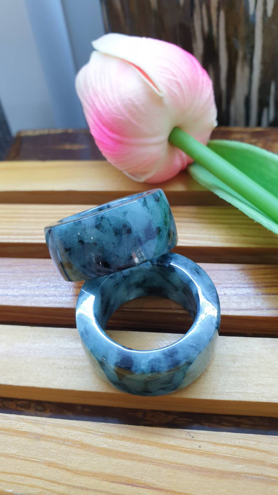 Jade Archers Rings US11.75 Type A Natural Jadeite Grayish Blue
