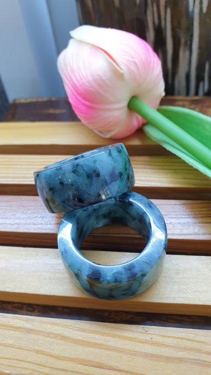 Jade Archers Rings US11.75 Type A Natural Jadeite Grayish Blue