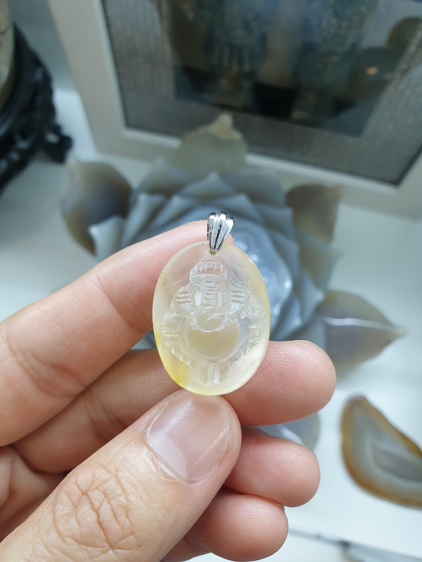Ganesha Pendant | Natural Quartz | Authentic Sterling Silver