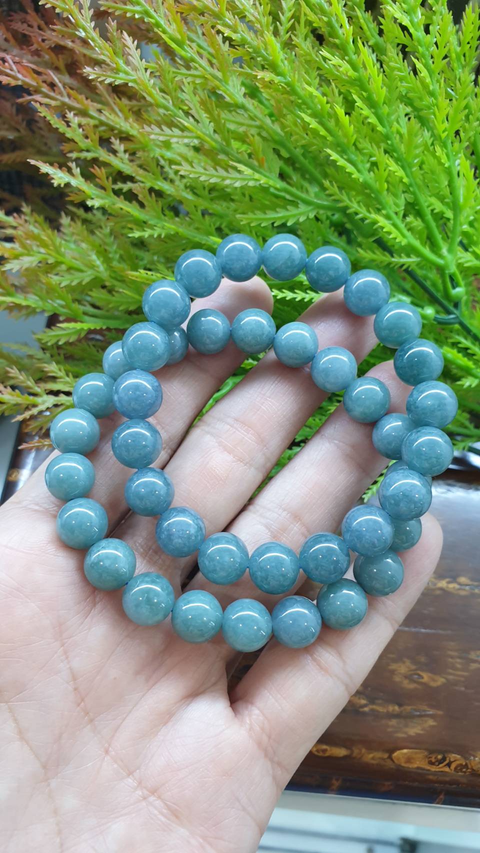Olmec Blue Jade 17cm Bracelet - Type A Natural Guatemala Jadeite 9.5mm Beads