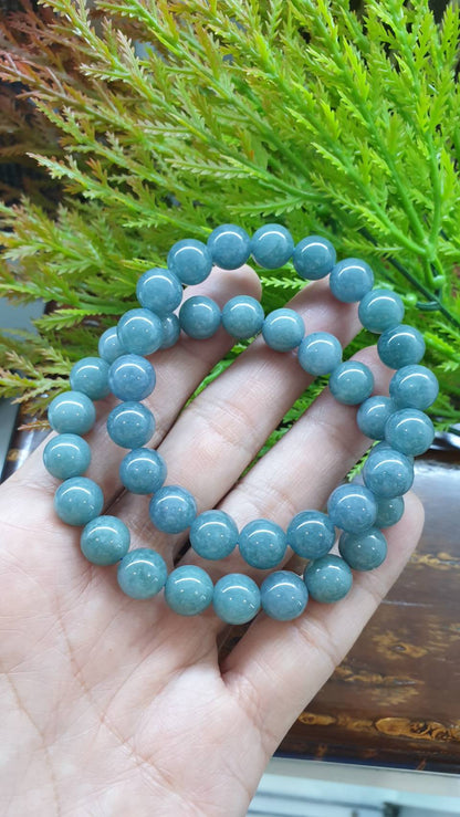 Olmec Blue Jade 17cm Bracelet - Type A Natural Guatemala Jadeite 9.5mm Beads