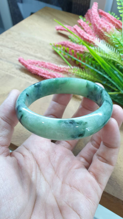 Jade Bangle S59 Type A Myanmar Jadeite Speckled Natural Yellow Green