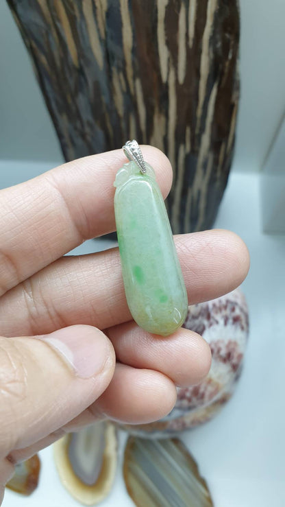 Jade Pea Pod Pendant | Fei Cui - Type A Jadeite | Sterling Silver Bail