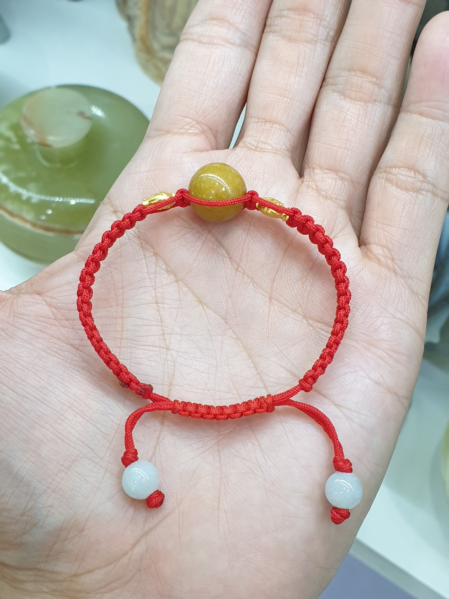 Jade Bead & Gold Lucky Charm in Red Thread Bracelet (Adjustable) | Pure 24K Gold | Fei Cui - Type A Jadeite
