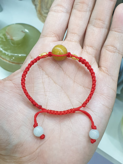 Jade Bead & Gold Lucky Charm in Red Thread Bracelet (Adjustable) | Pure 24K Gold | Fei Cui - Type A Jadeite