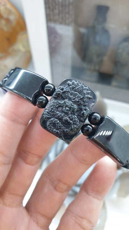 Black Jade Dragon Bracelet | Type A Natural Jade | Statement Piece Material