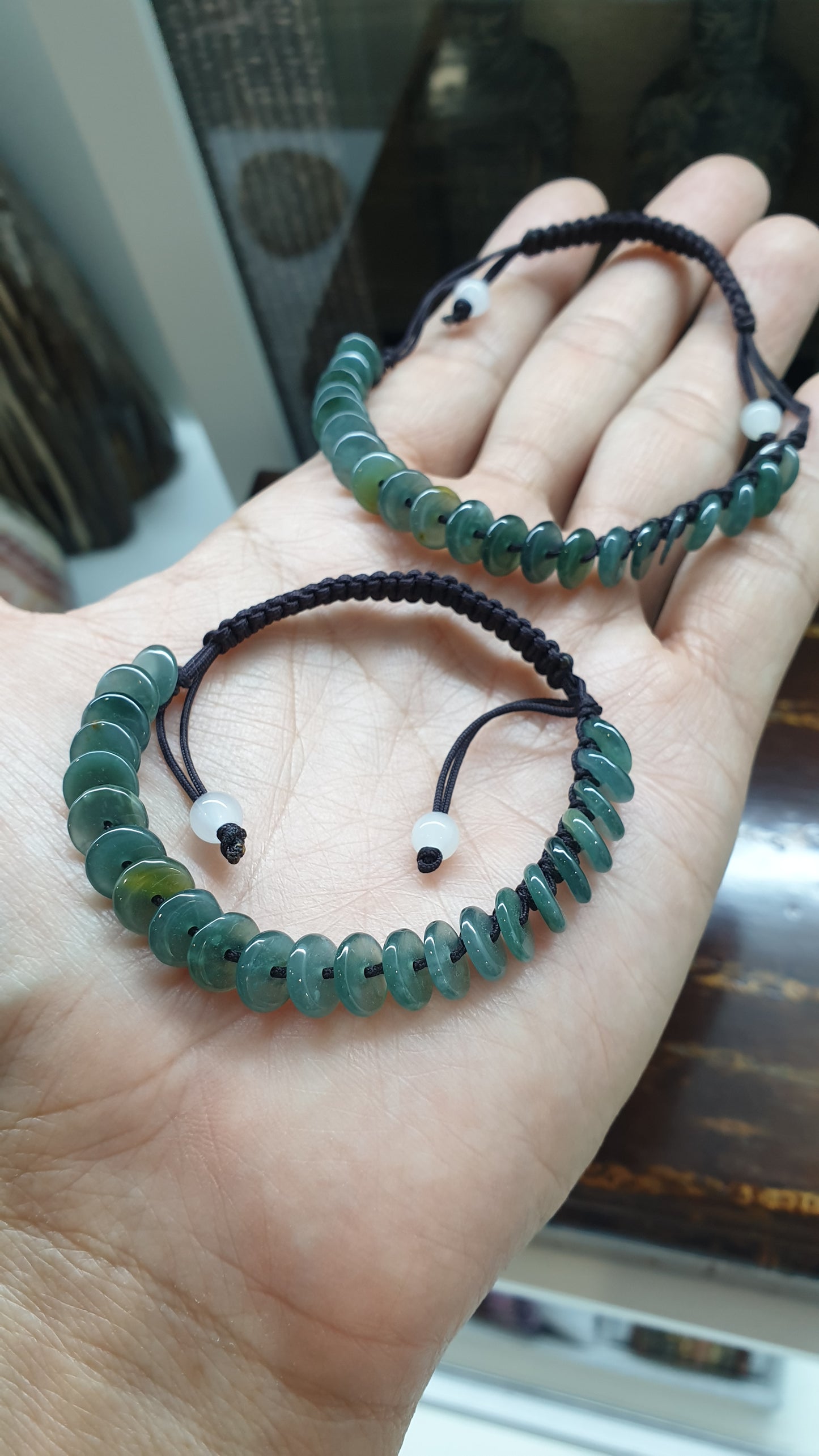 Blue Jade Ping An Kou Beads Woven Bracelet (Adjustable) | Fei Cui - Type A Jadeite |