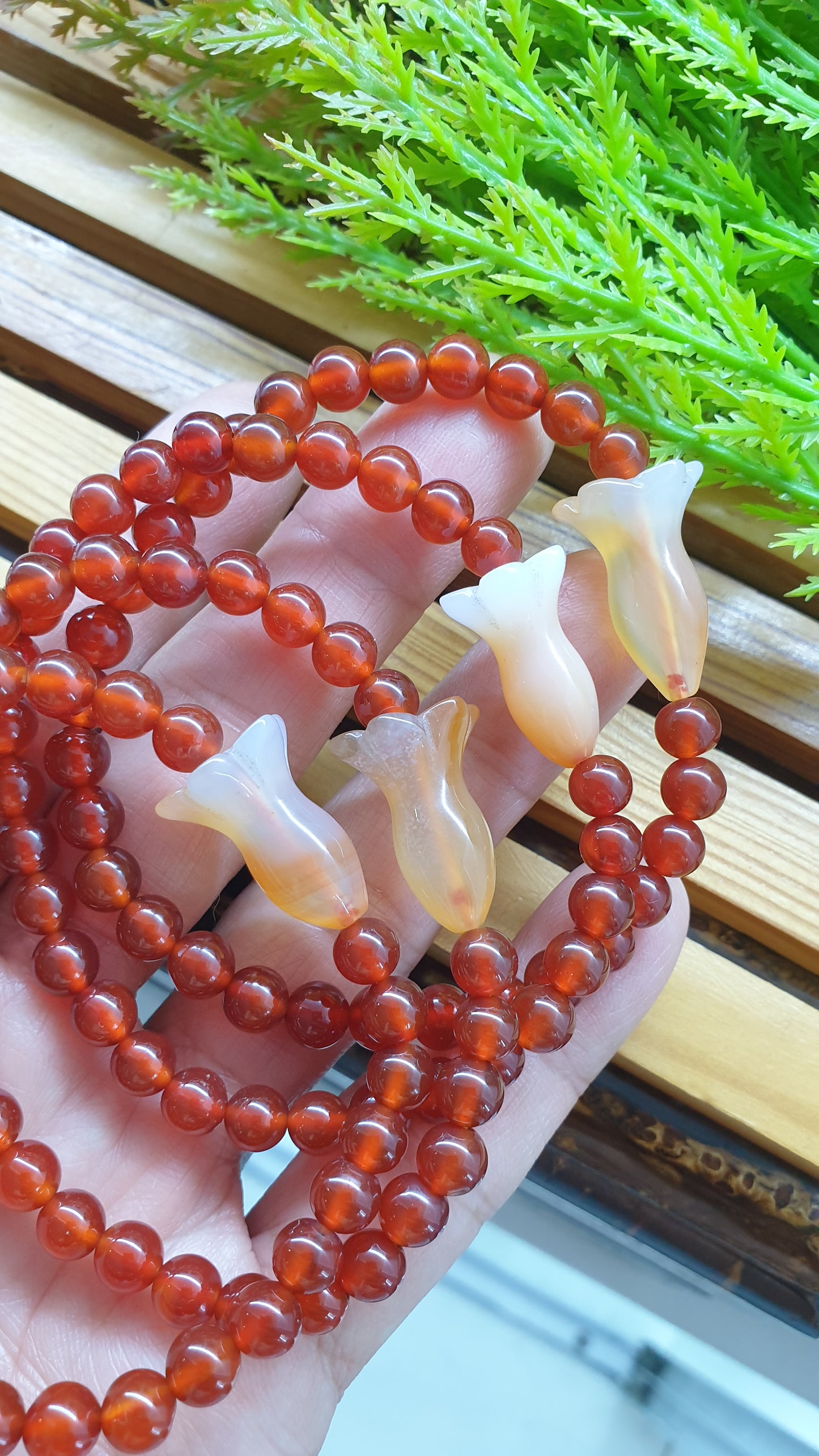 Carnelian Bracelets with Tulip Charms 17cm Natural Semiprecious Stone Beads