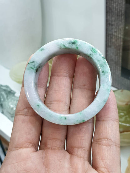 Kiddie Size Jade Bangle S39 S42 Type A Myanmar Jadeite Natural Green Speckled