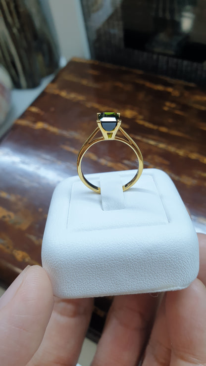 Green Tourmaline on 14K Gold Ring (Size 7 US)