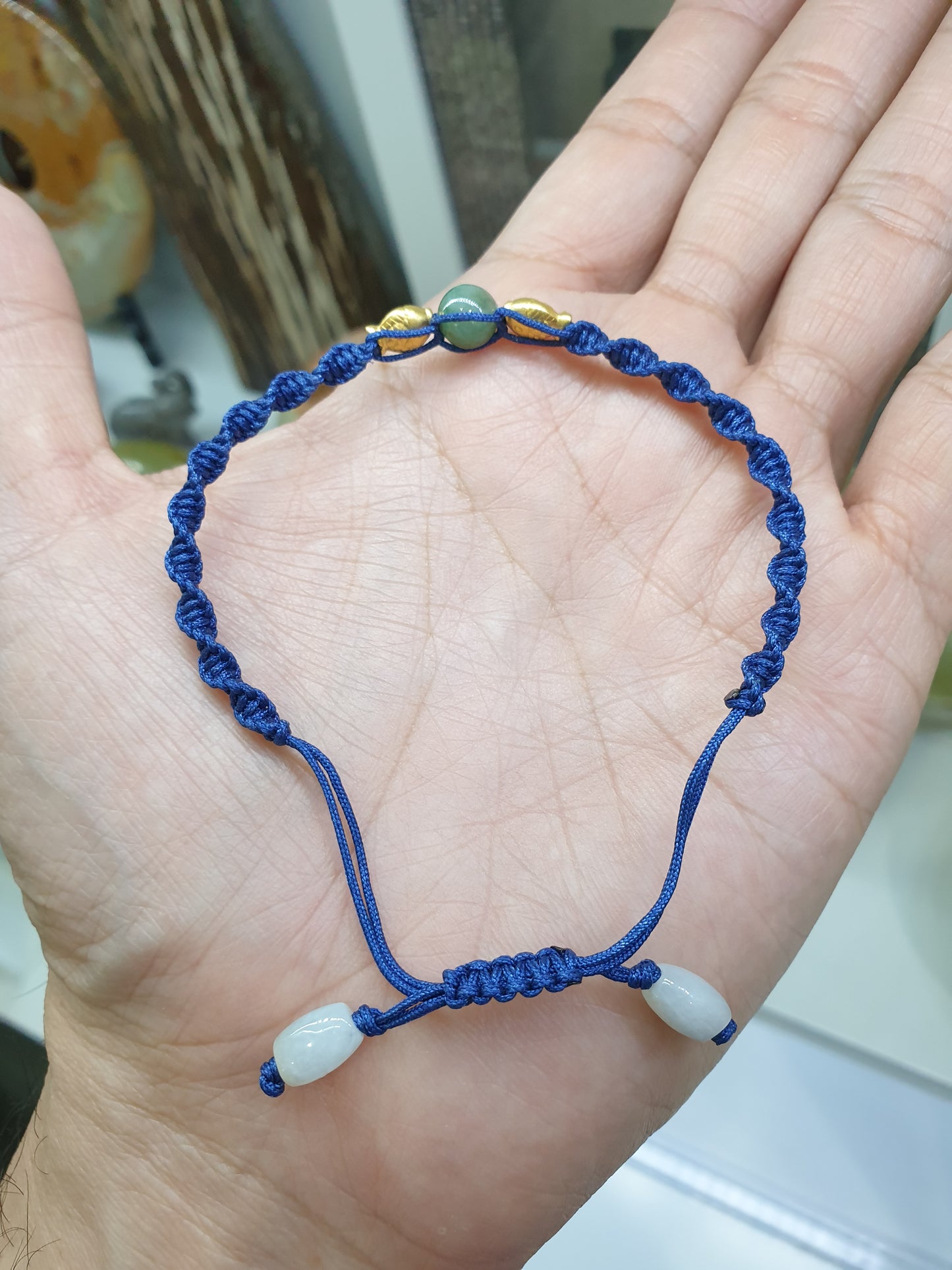 Jade & Fish Woven Bracelet (Adjustable) | Pure 24K Gold | Fei Cui - Type A Jadeite