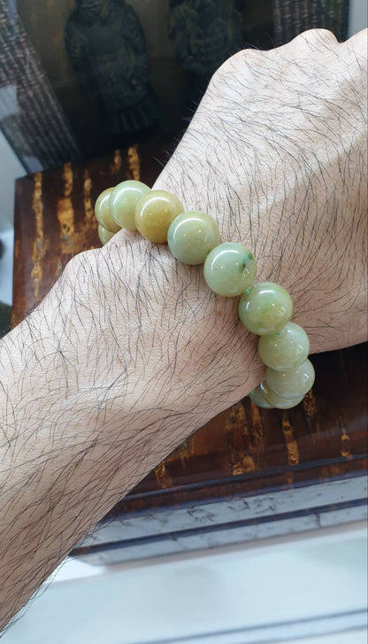 Honey Green Jade Bracelet (18.5 cm) | Type A Jadeite Vintage Beads | His or Hers Wrist Accessory