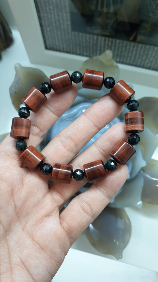 Red Tiger's Eye Bracelet | Black Jade Beads Spacers | Giftable His or Hers Wrist Candy