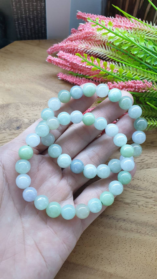 Pastel Tone Jade Bracelet 17cm Myanmar Natural Jadeite Type A Vintage Beads