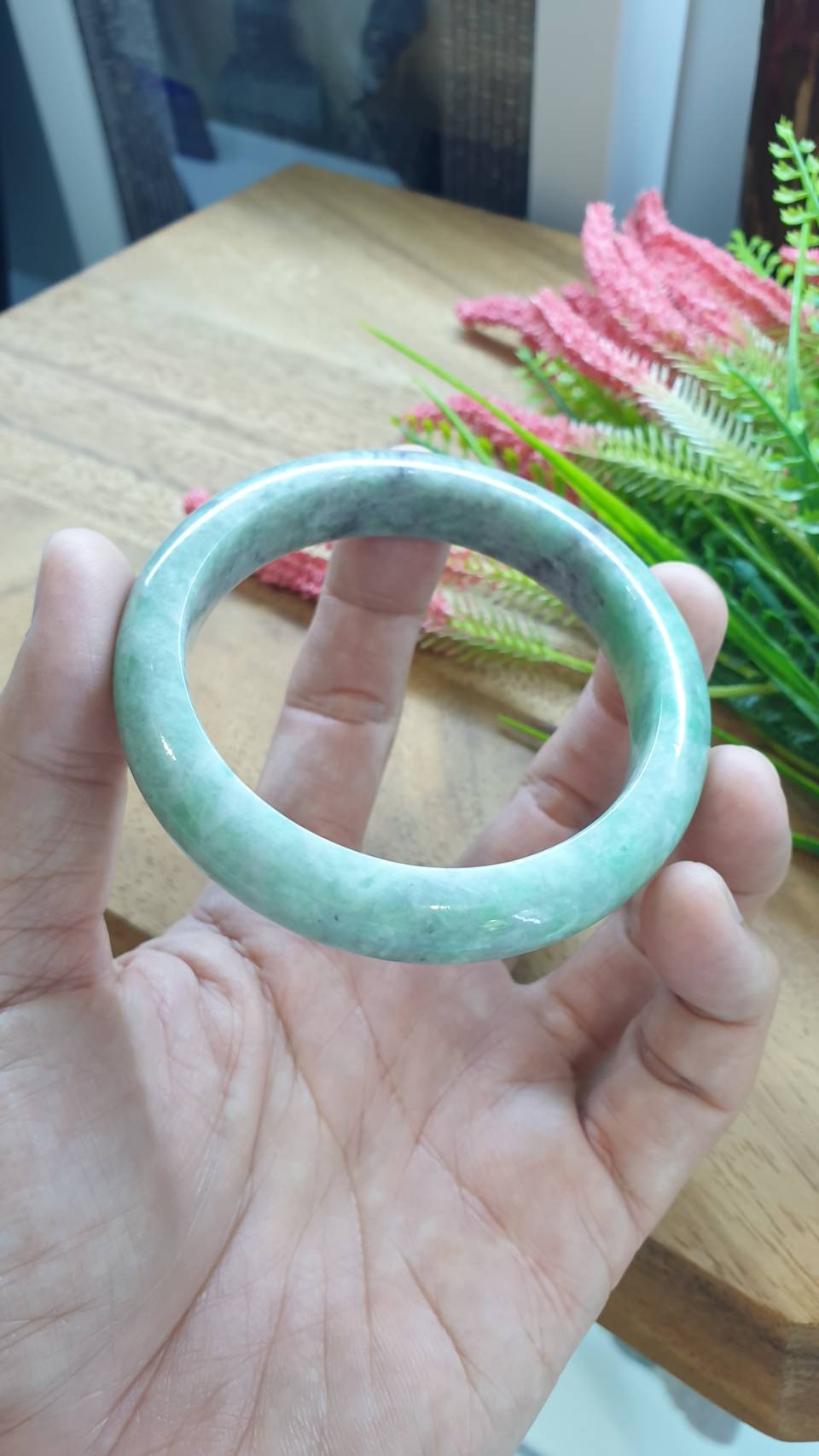 Ash Green Jade Bangle S61 Fei Cui Type A Myanmar Jadeite