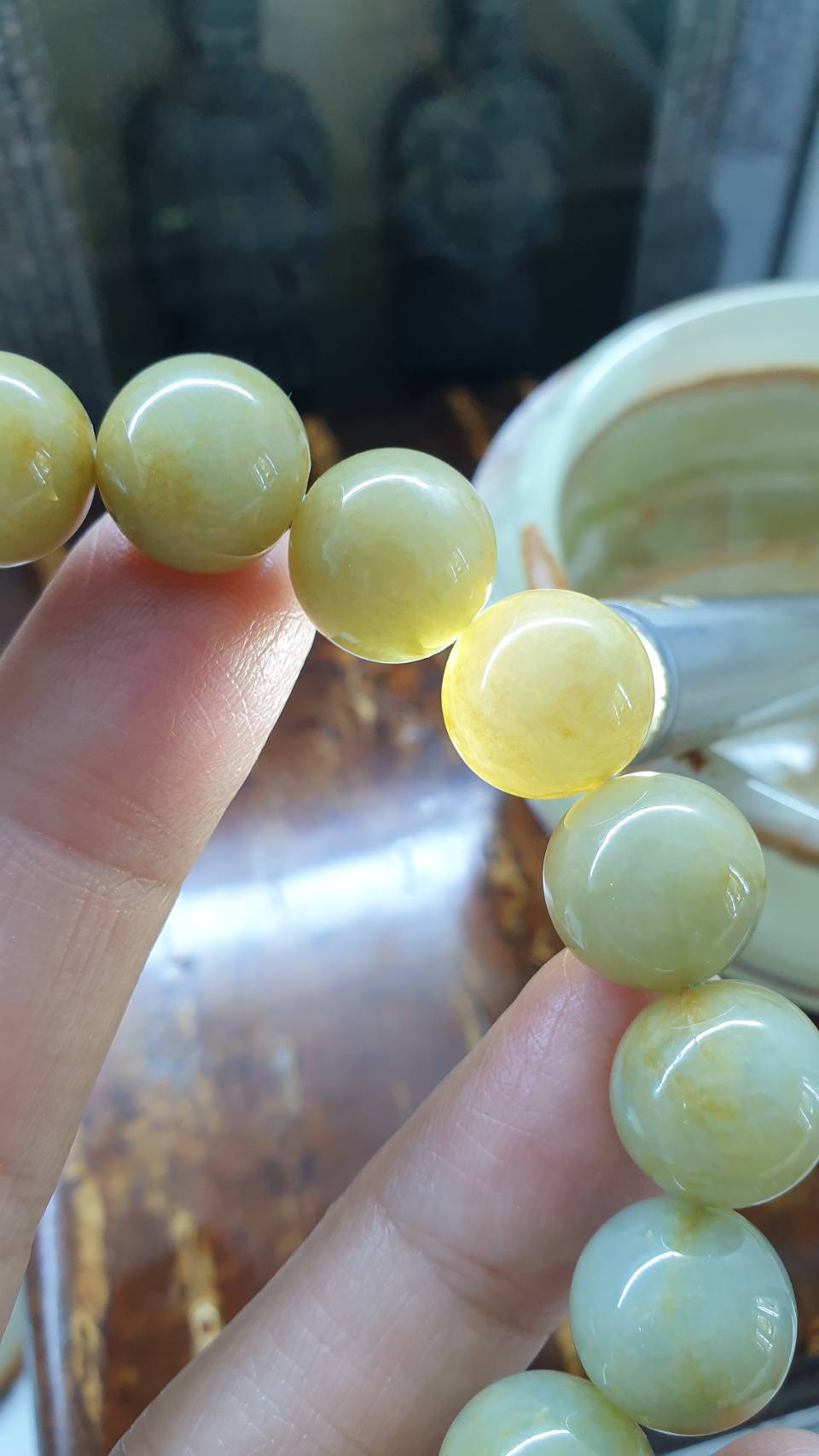 Honey Green Jade Bracelet (18.5 cm) | Type A Jadeite Vintage Beads | His or Hers Wrist Accessory