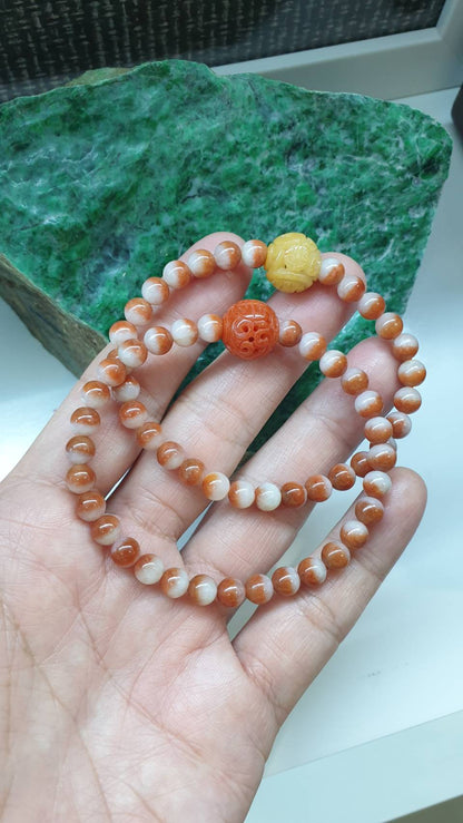 Jade Ru Yi Wish Bracelet 17cm Type A Myanmar Jadeite Natural Two Toned Beads