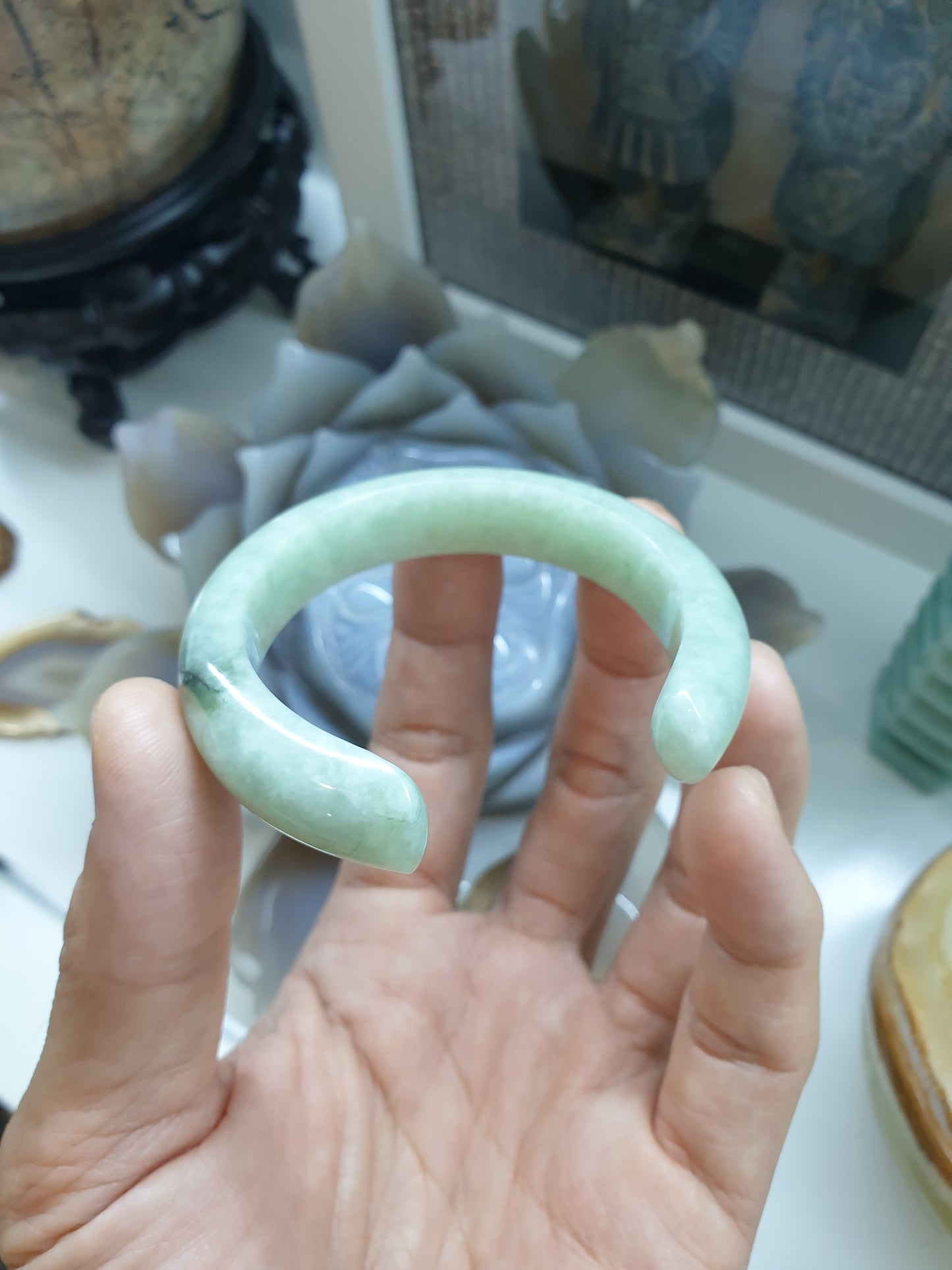 Jade Cuff Bangle Size 51 - 52 Type A - Natural Light Green Jadeite