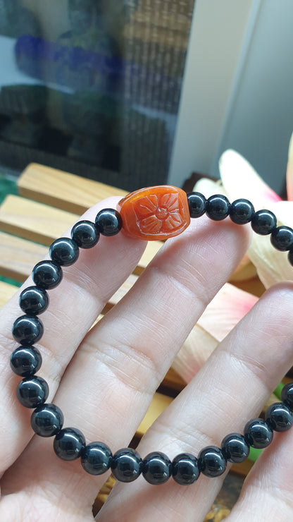 Black Jade Luck Magnet Bracelet 17cm Red Jade 4Leaf Clover Charm Natural Jadeite