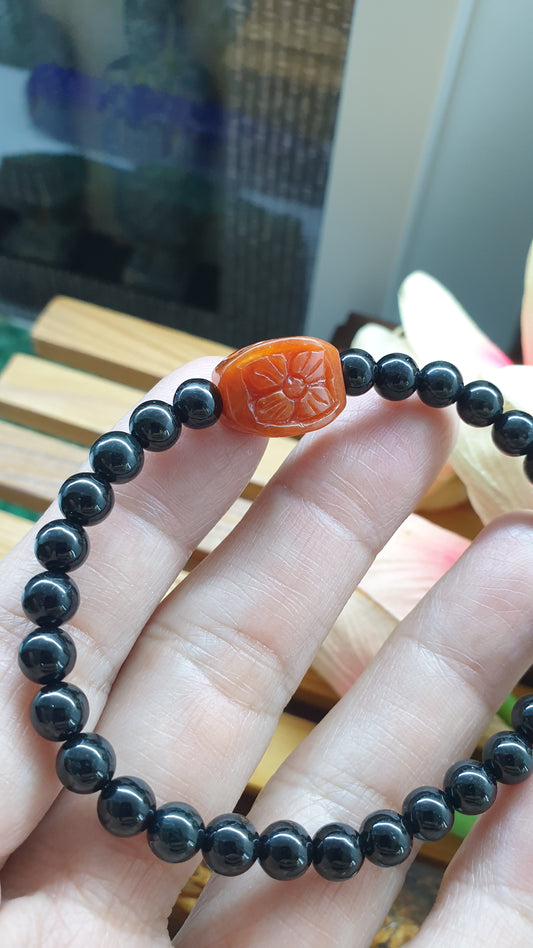 Black Jade Luck Magnet Bracelet 17cm Red Jade 4Leaf Clover Charm Natural Jadeite
