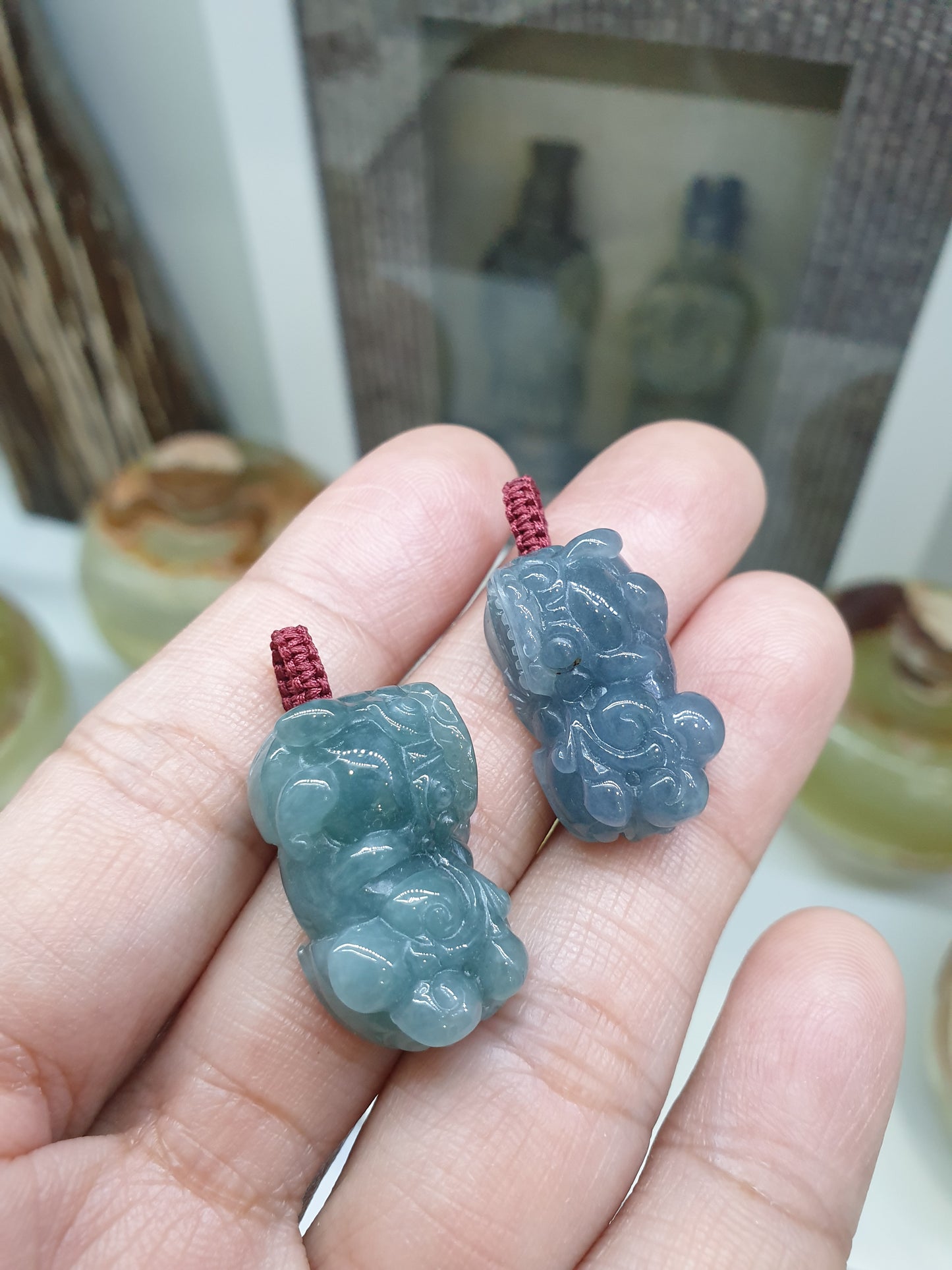 Blue Jade Pixiu Pendant (Random Pick) | Fei Cui - Type A Jadeite | Handwoven Thread Bail