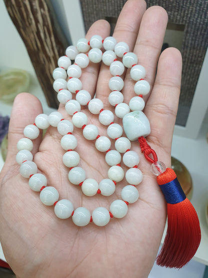 Jade Japa Mala | Light Green Jadeite Beads - Type A | Handcrafted Meditation Beads