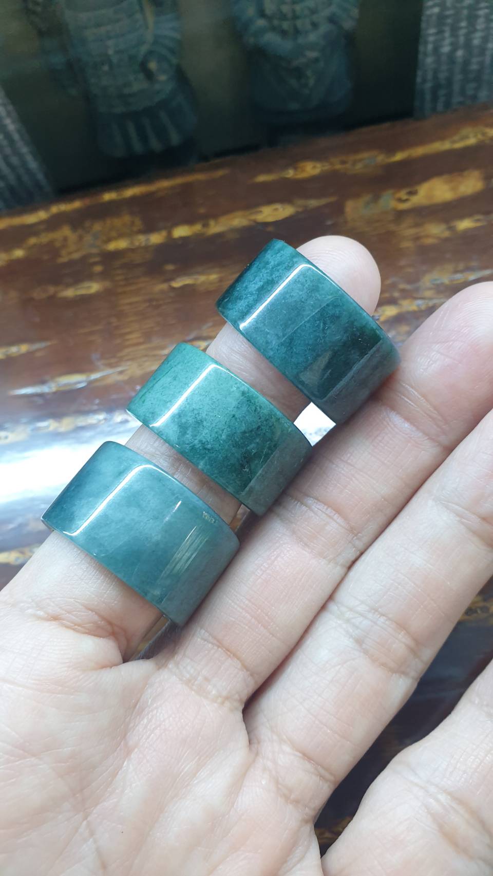 Olmec Blue Jade Archer Ring Type A Natural Jadeite US Sizes 11.5 to 12