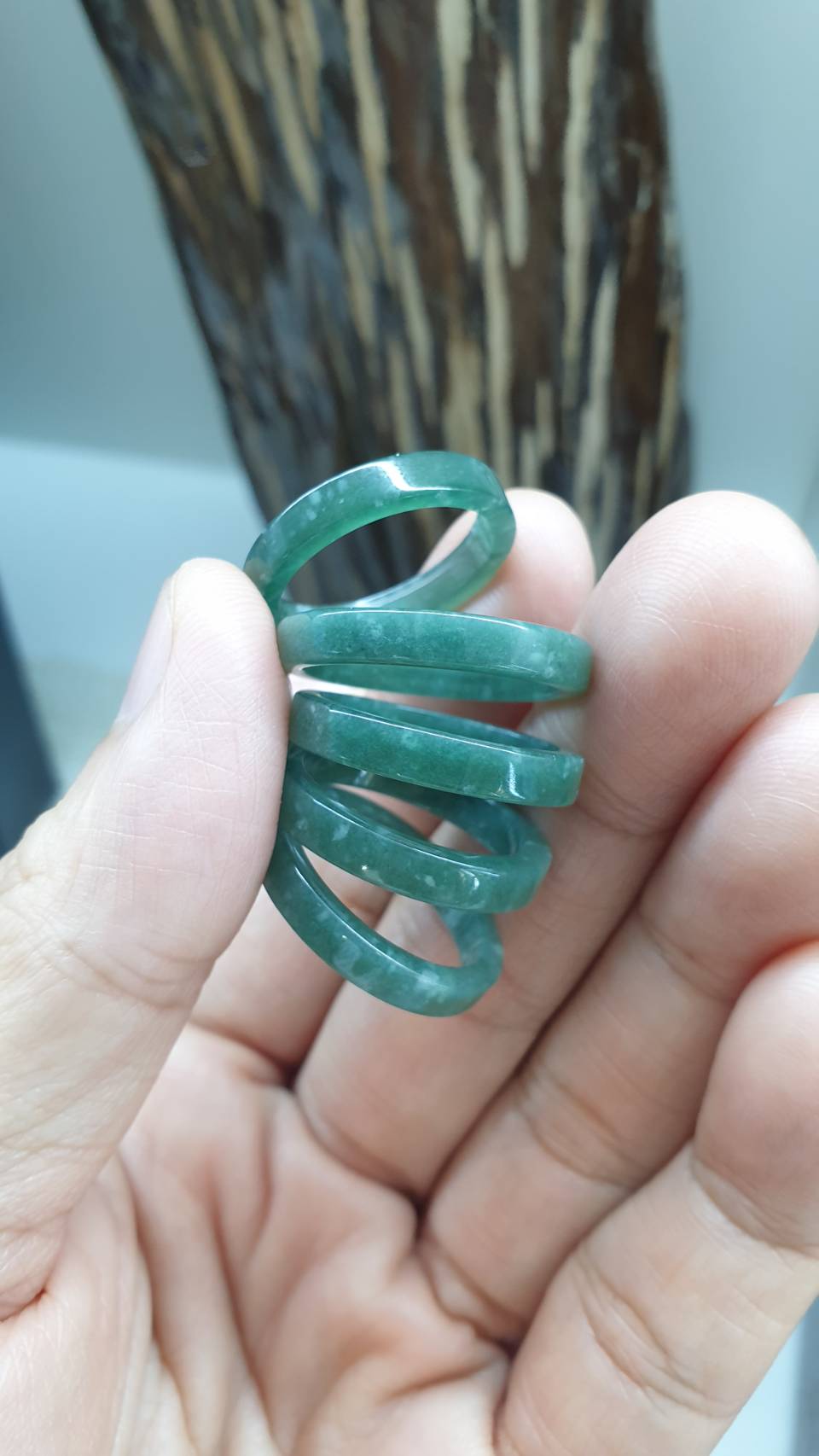 Stackable Speckled Blue Green Jade Rings Natural Jadeite Type A