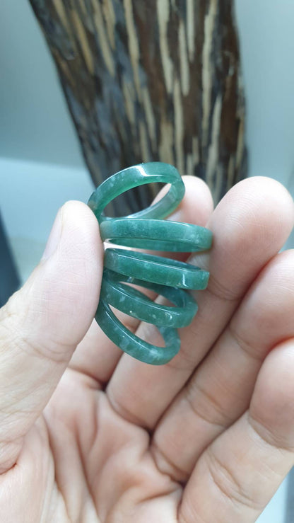 Stackable Speckled Blue Green Jade Rings Natural Jadeite Type A