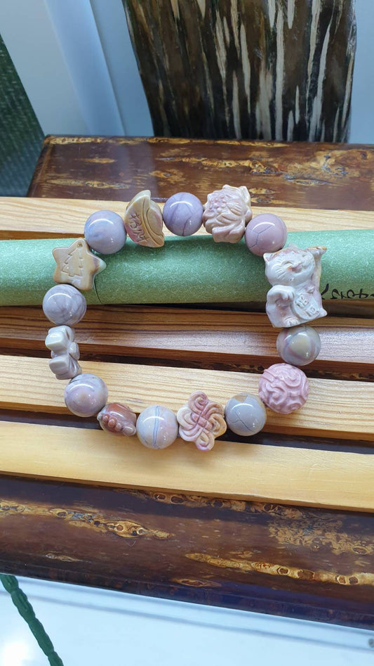 Alxa Jasper Charmbracelet 17.5 cm, Feng Shui Charms - Natural Semiprecious Stones