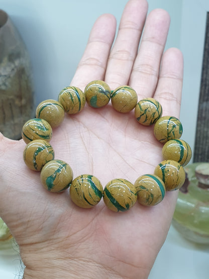 Chrysoprase in Golden Jasper Bracelets 17cm, Rare Natural Gemstone Beads