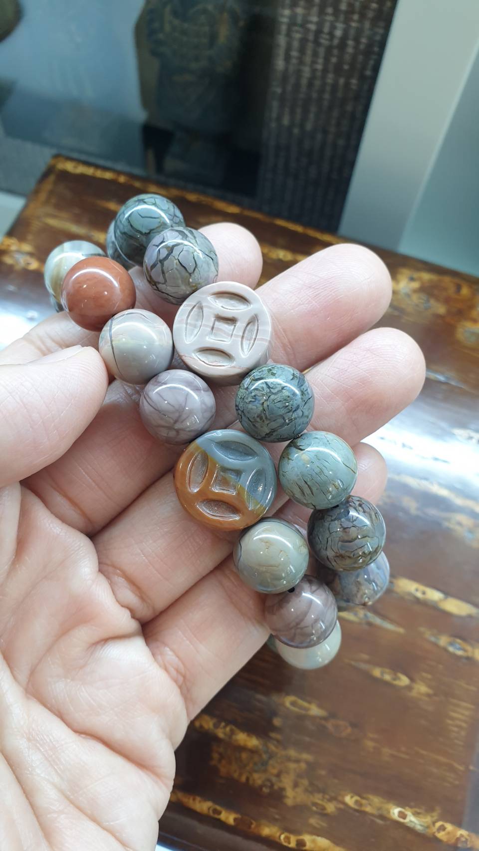 Alxa Jasper Prosperity Bracelets with Cai Shen Ye Charm 18 cm - Natural stones