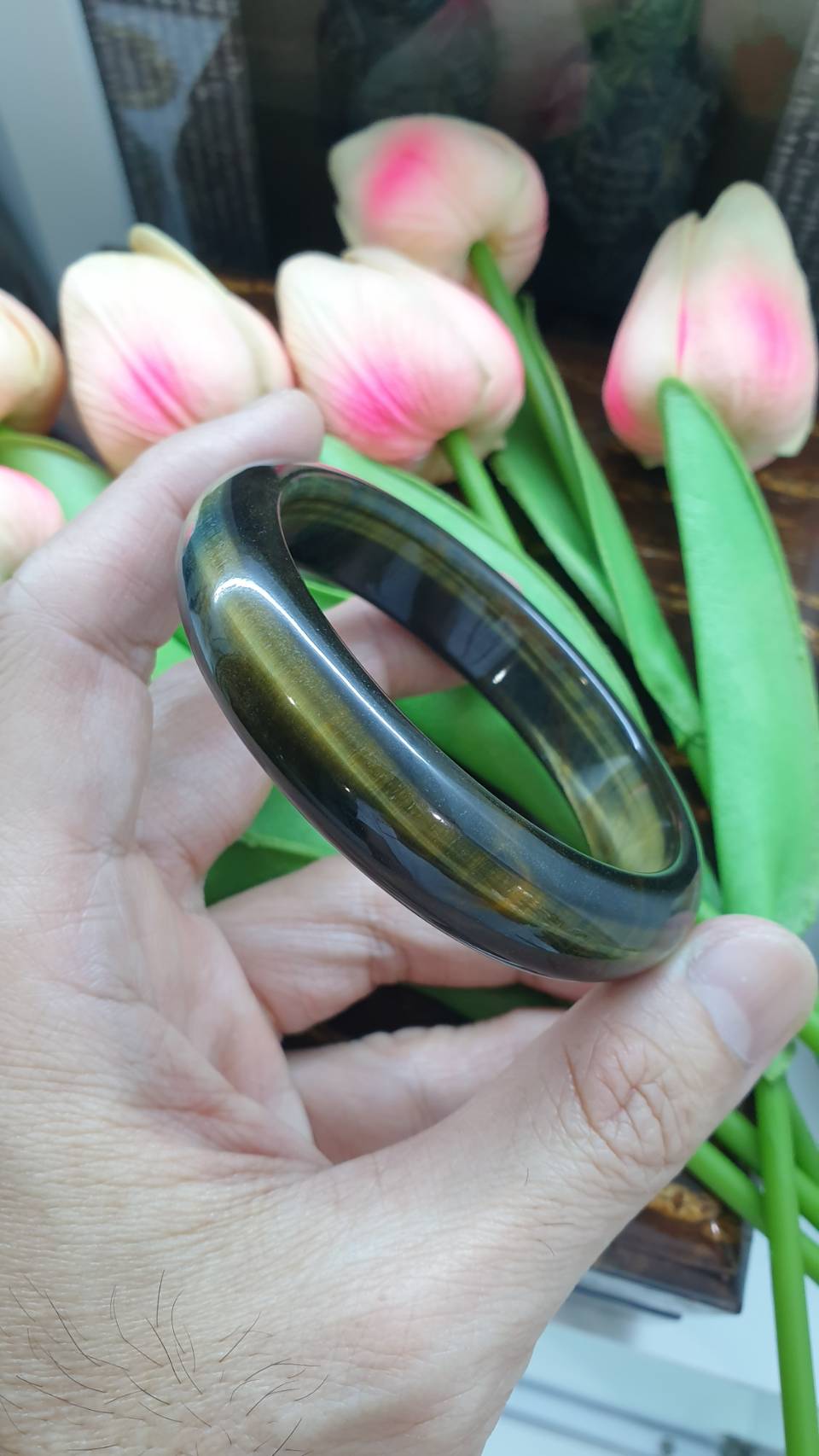 Blue Tiger's Eye Bangle (Size 61) | Natural Stone Bracelet