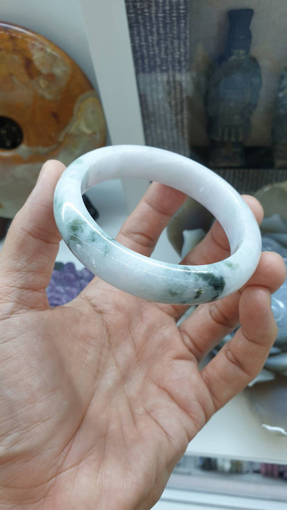 Moss in Snow Jade Everyday Bangle S63 Myanmar Natural Jadeite Type A