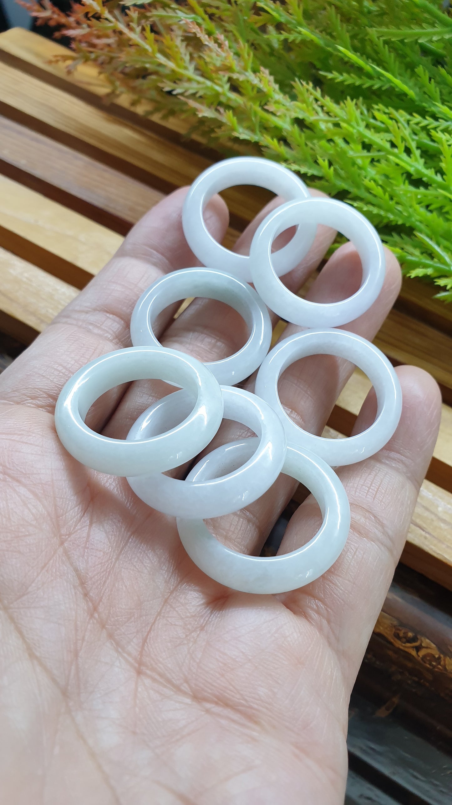 White Jade Bands 9-10US Type A Natural Burma Jadeite Rings