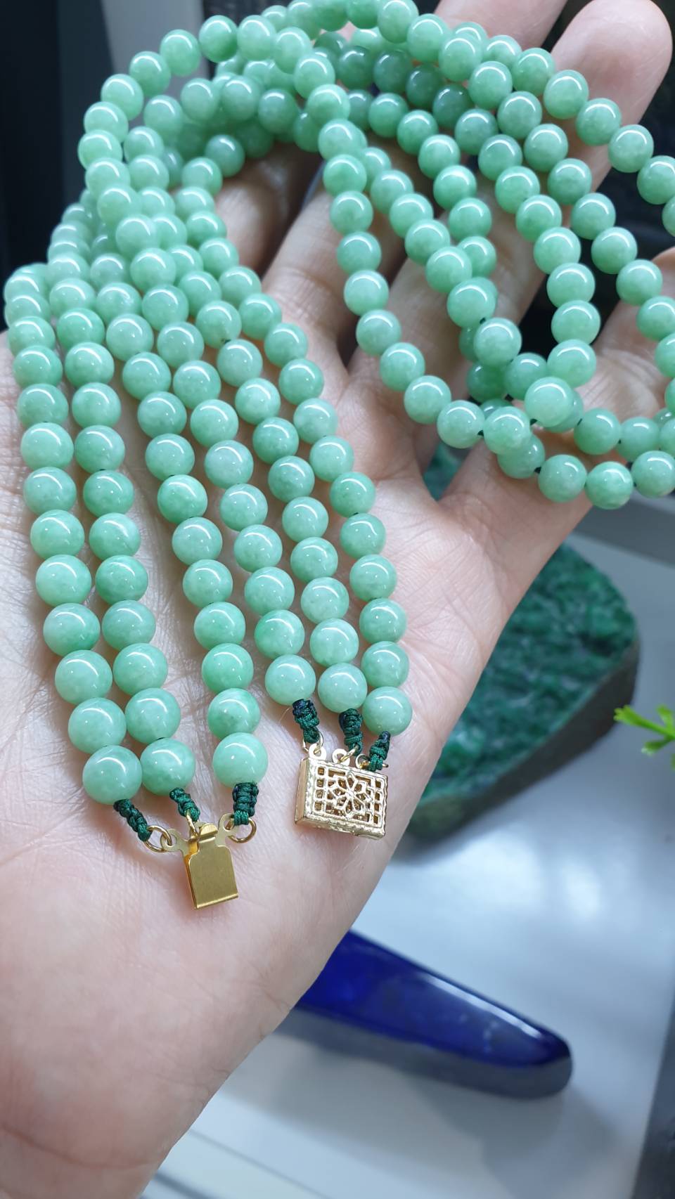 Multi-strand Jade Necklace 16-20inch Pastel Green Type A Myanmar Jadeite