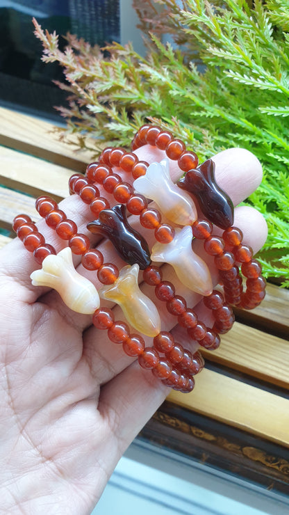 Carnelian Bracelets with Tulip Charms 17cm Natural Semiprecious Stone Beads