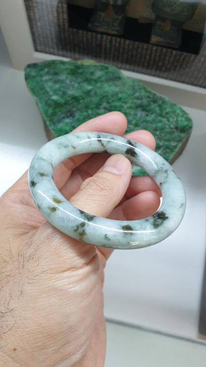 Jade Cylindrical Bangle S54 Type A Myanmar Jadeite Floating Honey Green